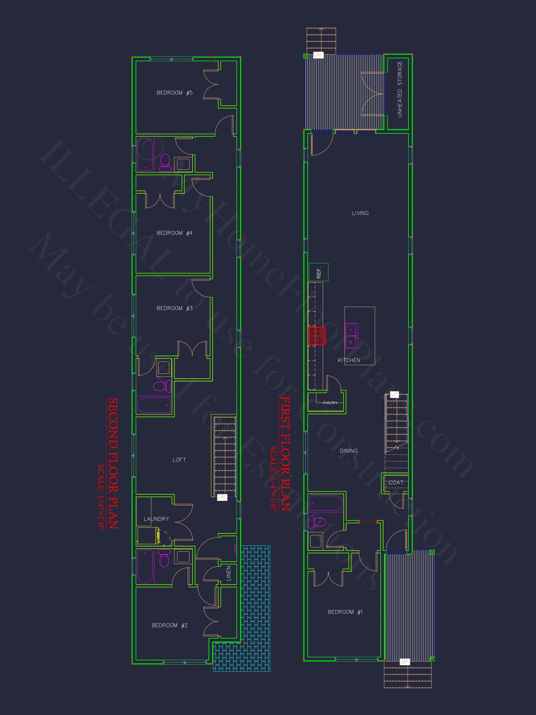 Modern house Floor Plan with 2-Story Blueprint and CAD Designs