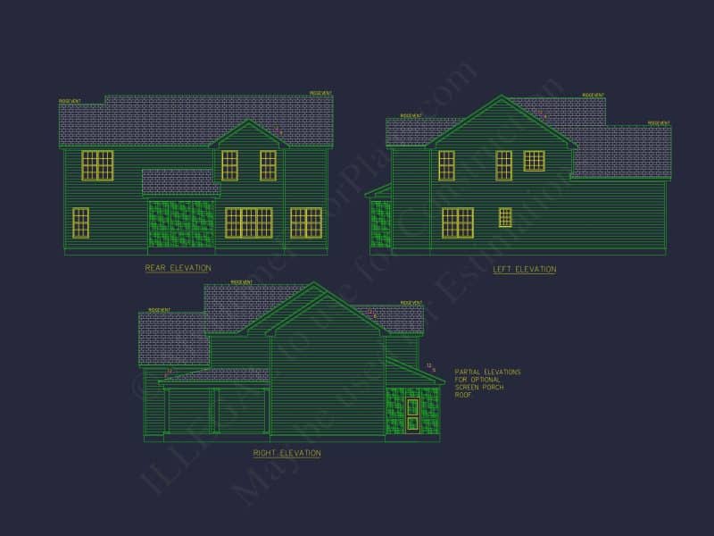 Modern house Floor Plan with 4 Bedrooms, 2-Car Garage & CAD Design