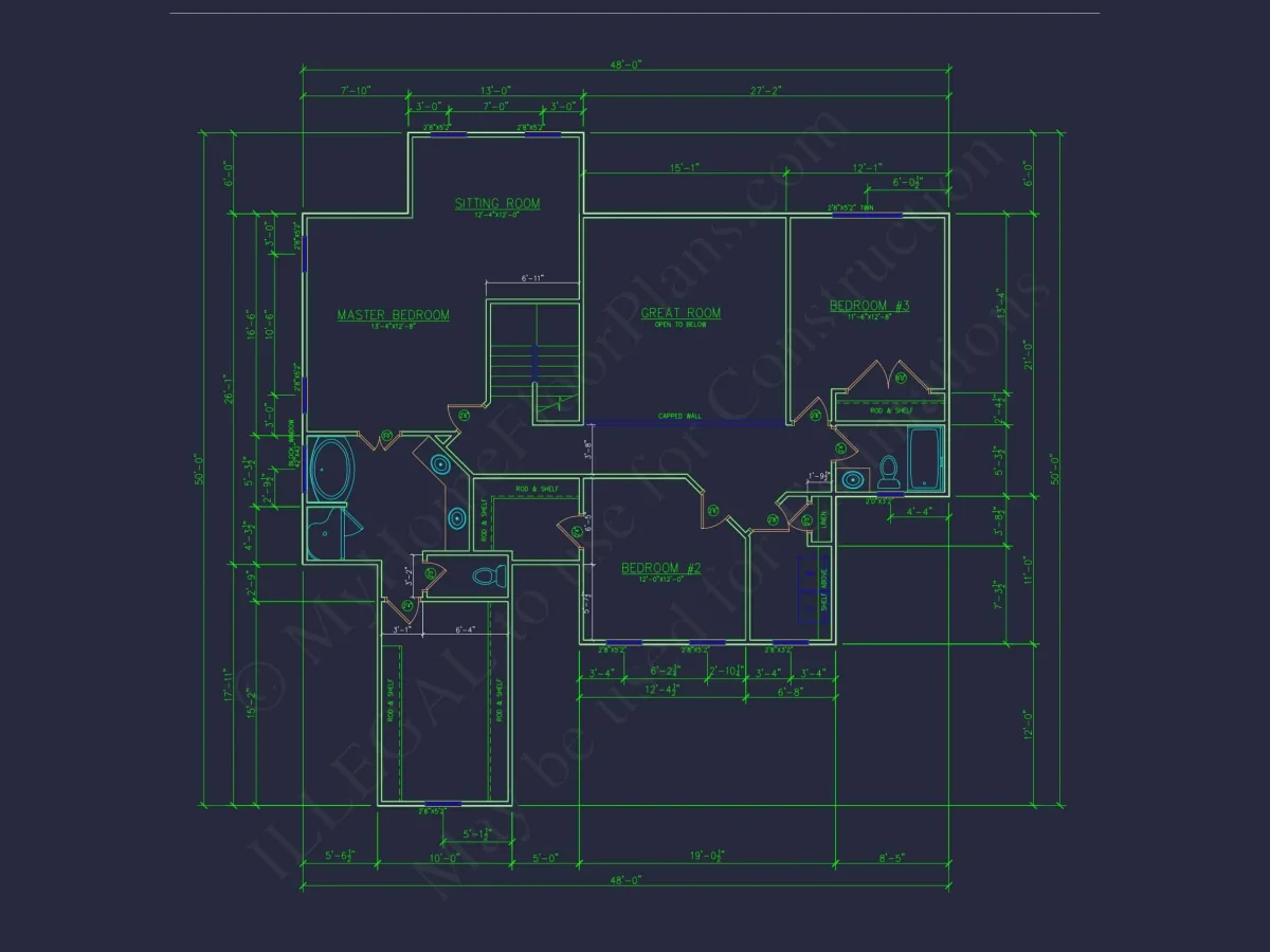 Modern house Floor Plan with 4 Bedrooms, 2-Car Garage & CAD Design