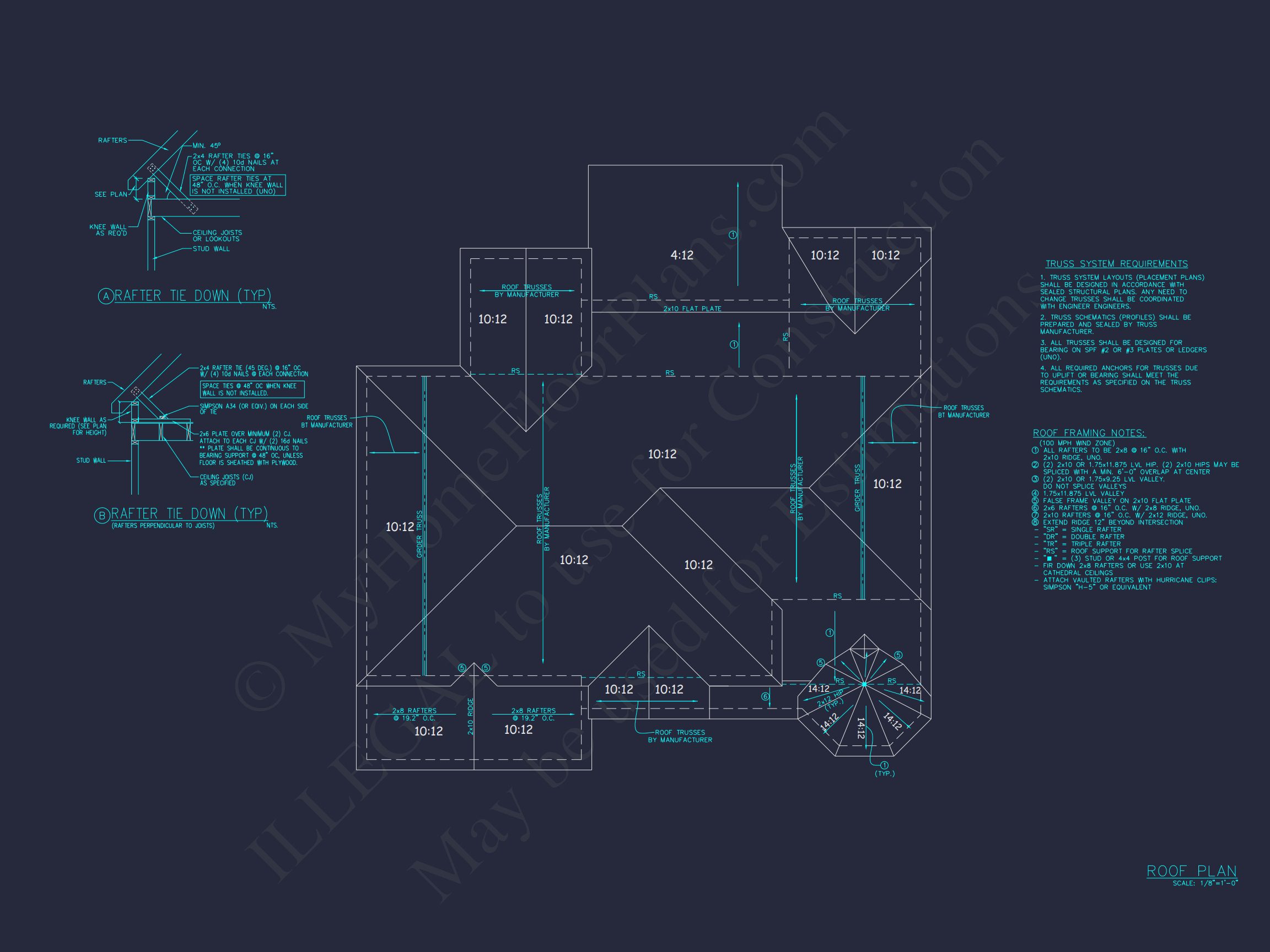 Modern house Plan Design with 2 Stories,4 Beds,and CAD Blueprint