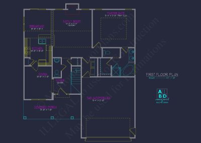Modern house Plan: Detailed Floor Plan & CAD Blueprint Designs