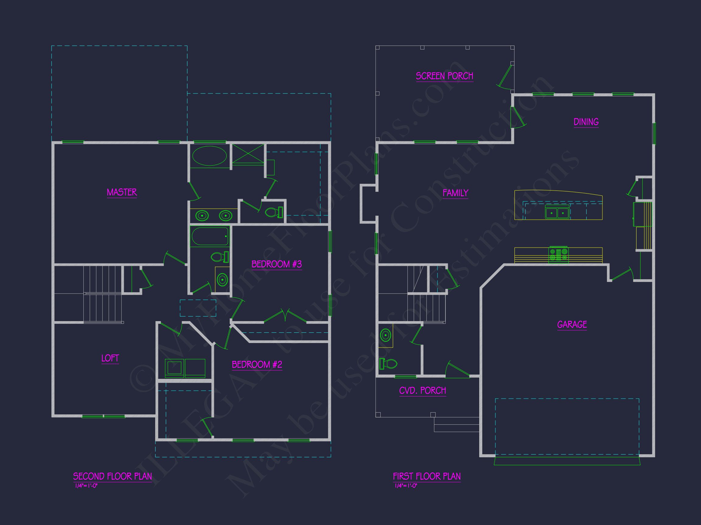 Modern house Plan with 2 Stories,CAD Blueprint & Features