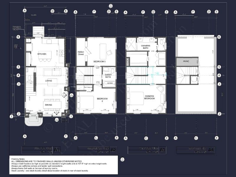 Modern house Plan with 3 Floors and CAD Architecture Designs