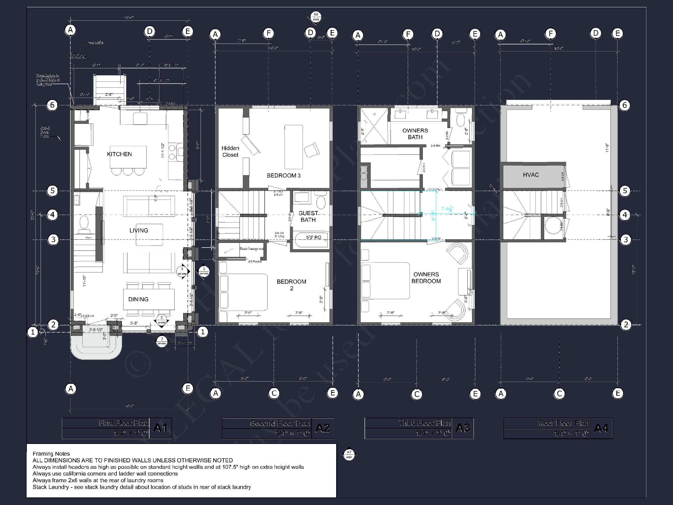 Modern house Plan with 3 Floors and CAD Architecture Designs