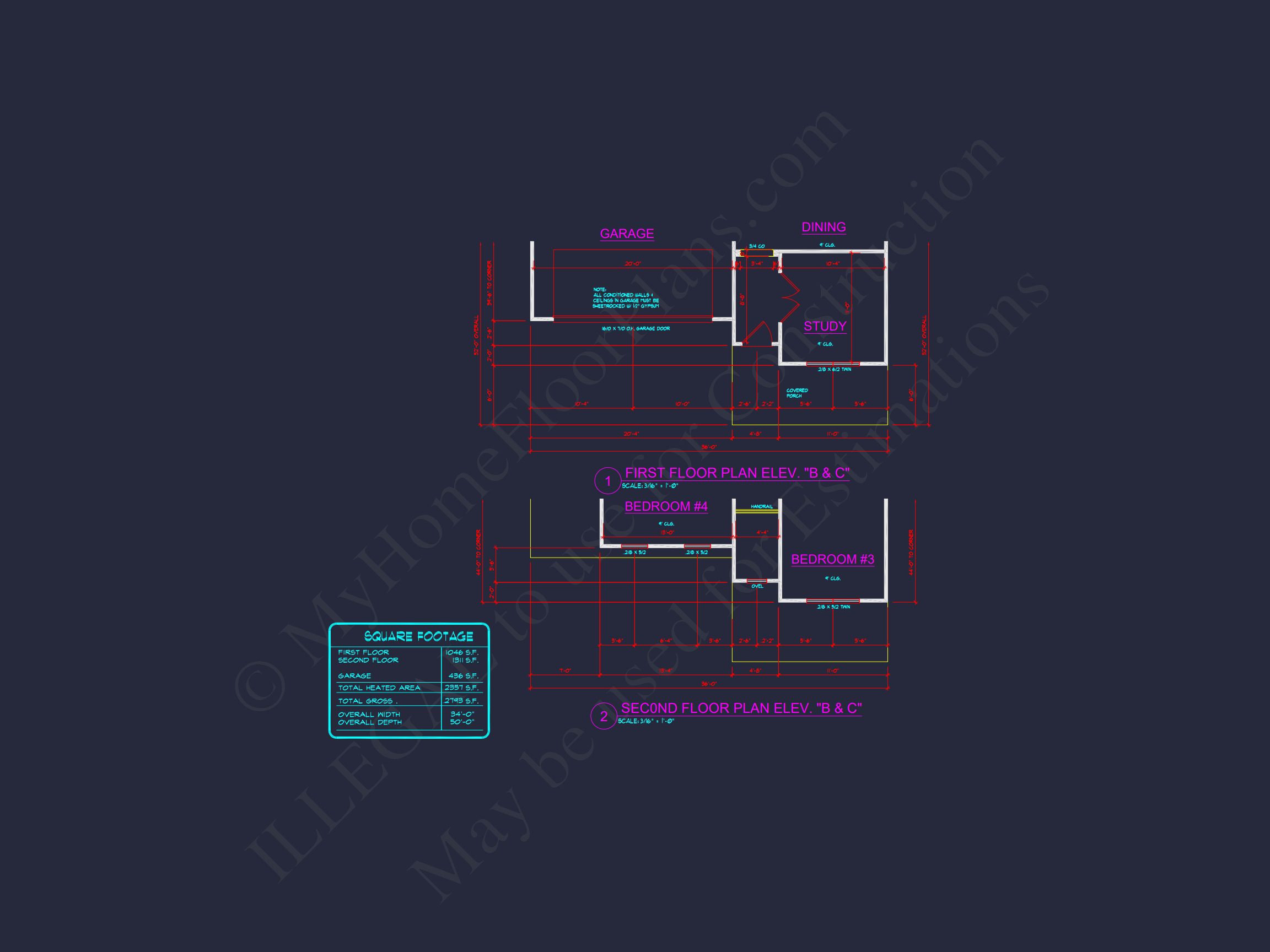 Modern house Plan with 4 Bedrooms,2 Stories & CAD Designs