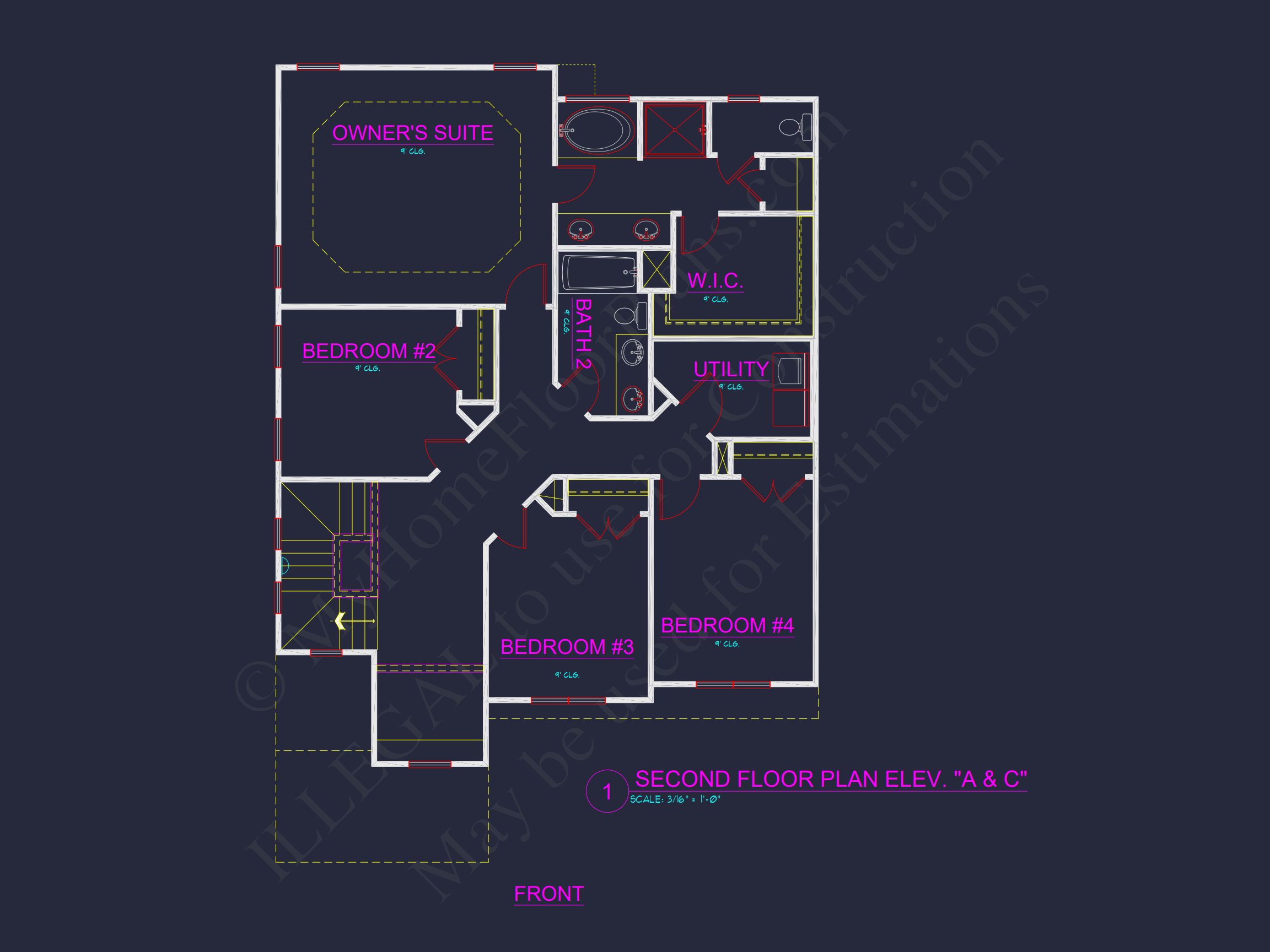 Modern house Plan with 4 Bedrooms,2.5 Baths,and CAD Designs
