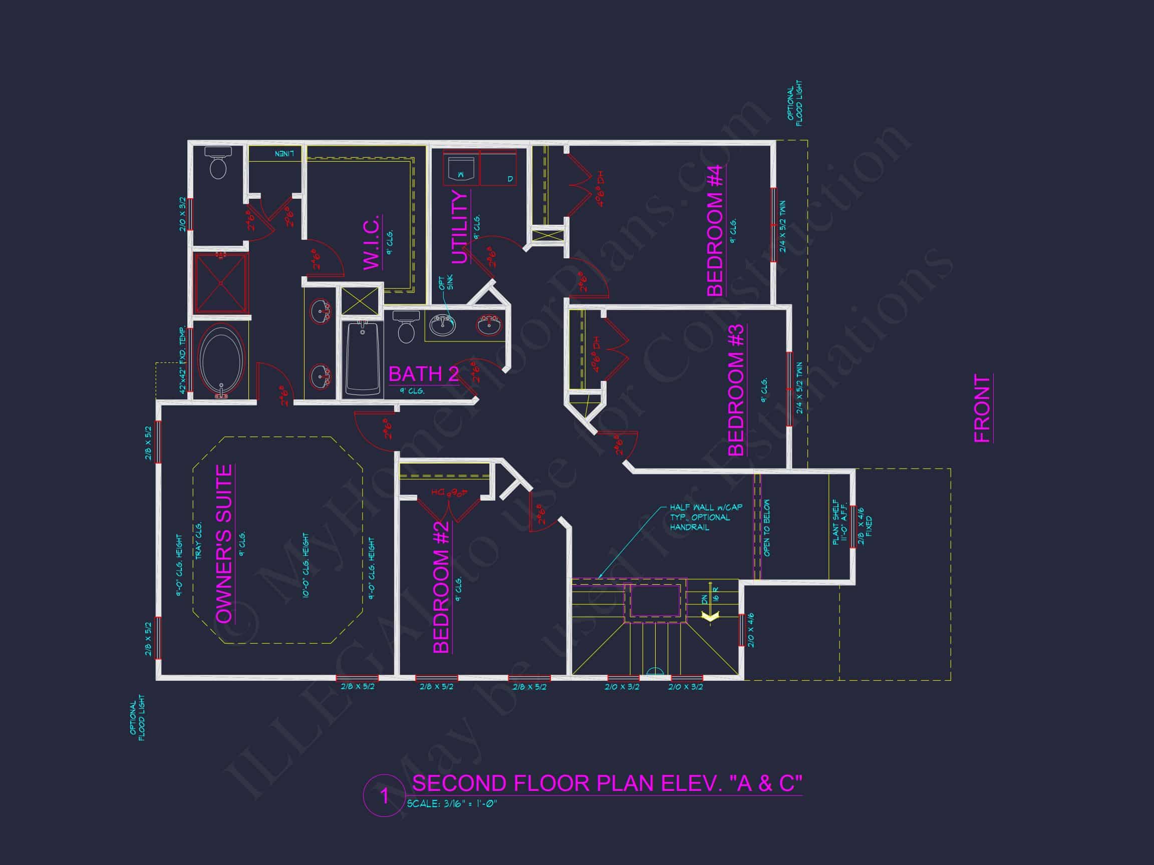 Modern house Plan with 4 Bedrooms,2.5 Baths,and CAD Designs
