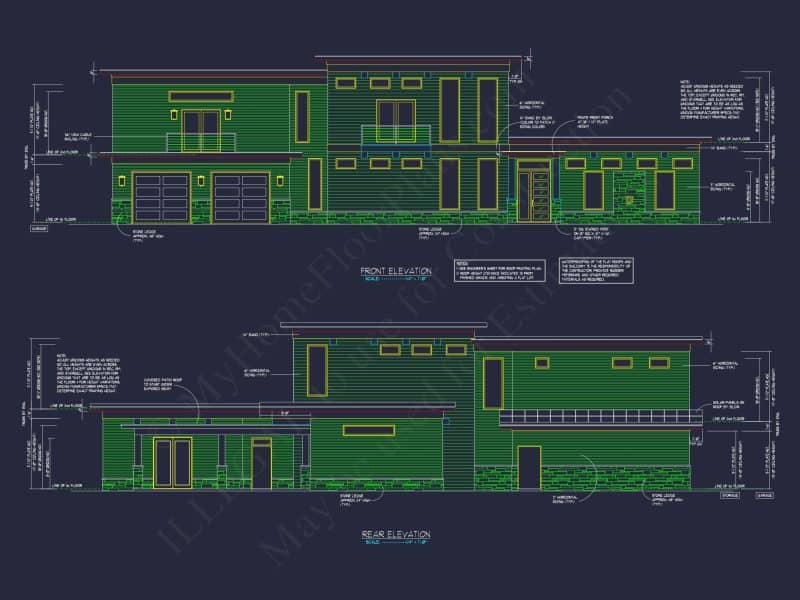 Modern house Floor Plan with 3-Car Garage and CAD Designs