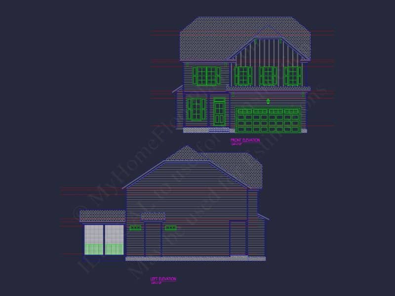 Modern house Plan with 2 Stories, CAD Blueprint & Features
