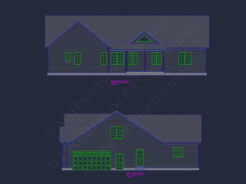 Modern Ranch house Floor Plan with CAD Blueprint Designs