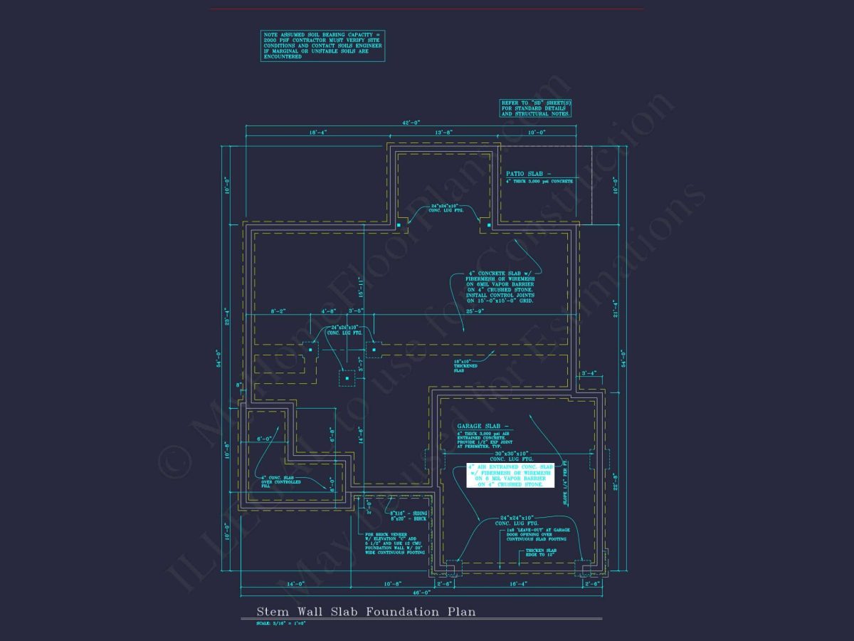 Modern Suburban house Plan: 4 Bedrooms, 2.5 Baths, CAD Designs