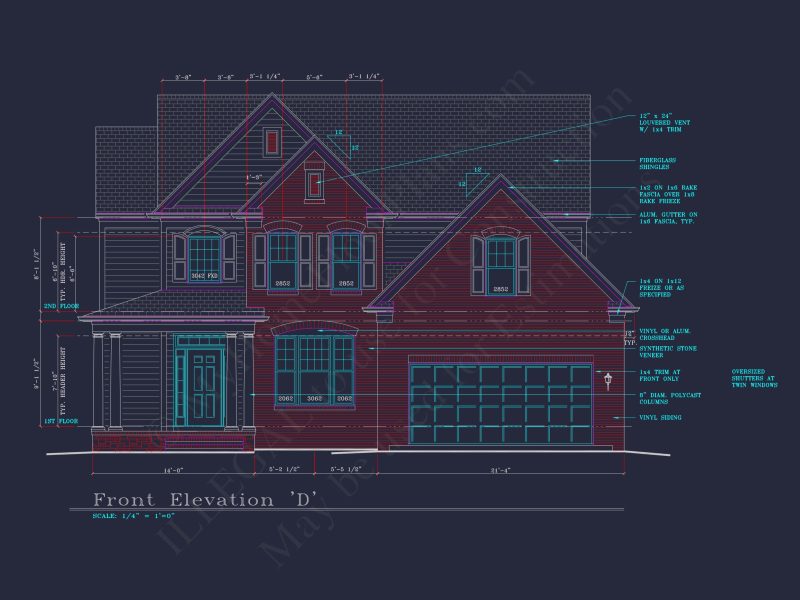 Modern Suburban house Plan: 4 Bedrooms, 2.5 Baths, CAD Designs