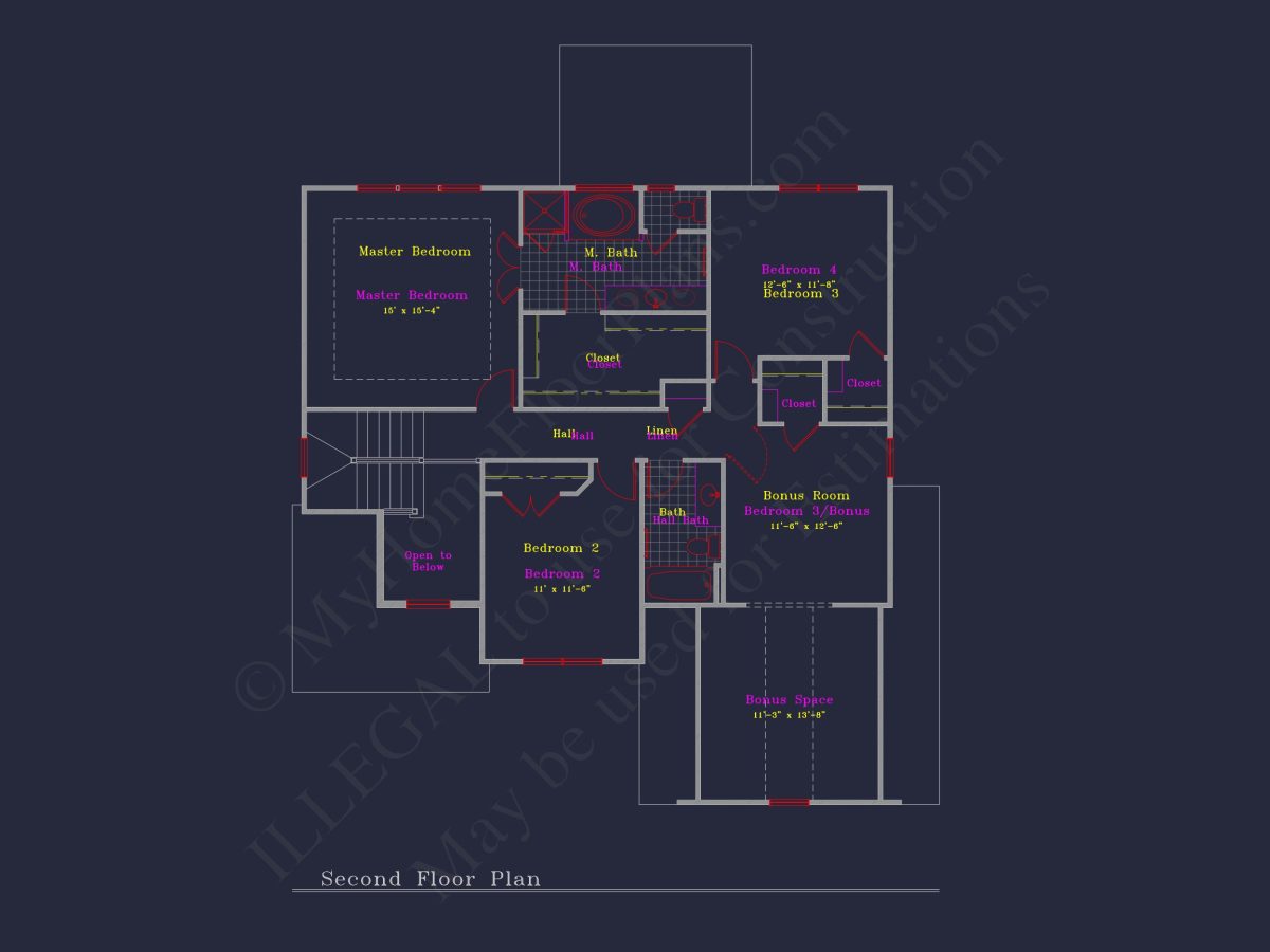 Modern Suburban house Plan: 4 Bedrooms, 2.5 Baths, CAD Designs
