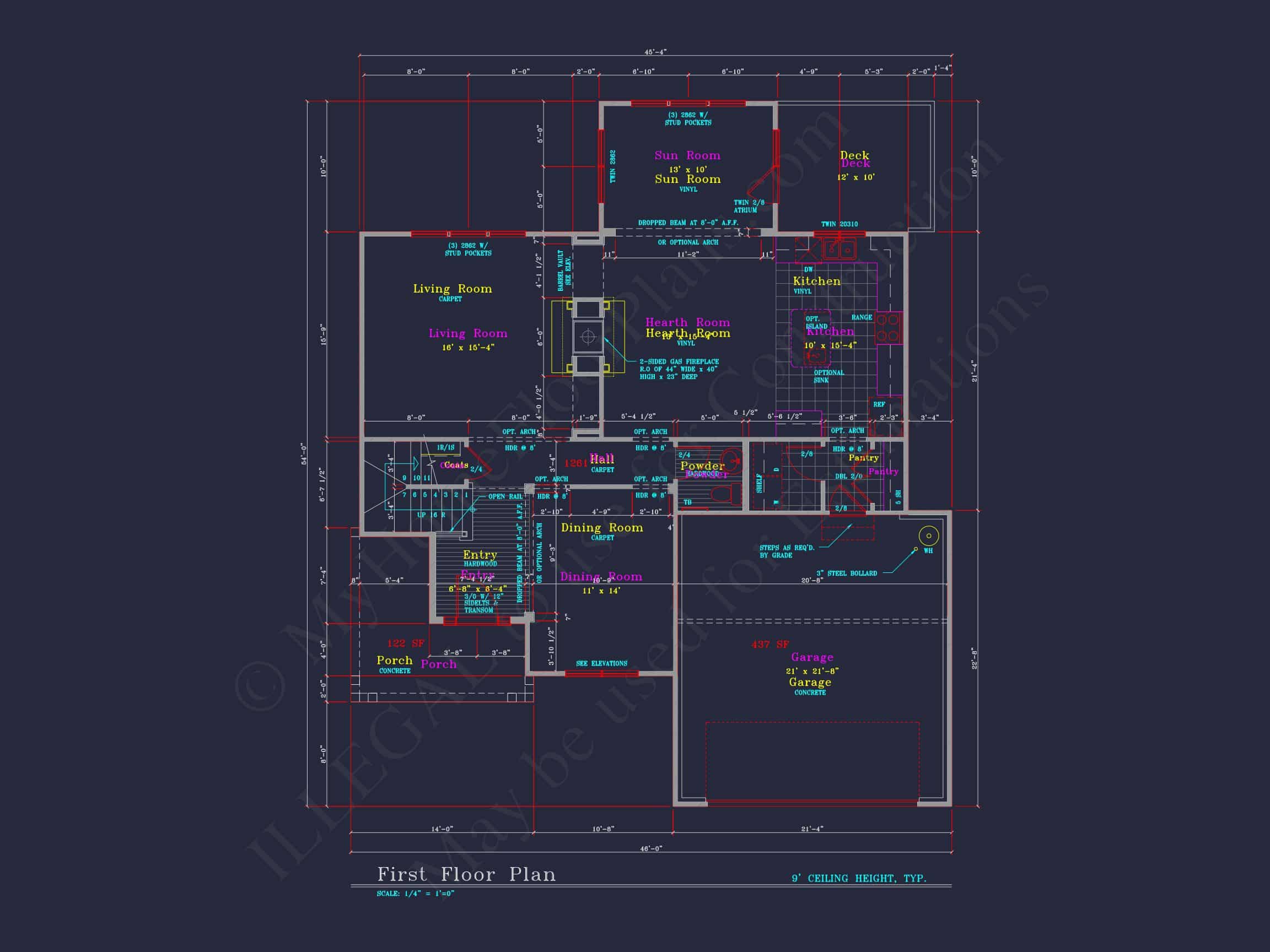 Modern Suburban house Plan: 4 Bedrooms,2.5 Baths,CAD Designs