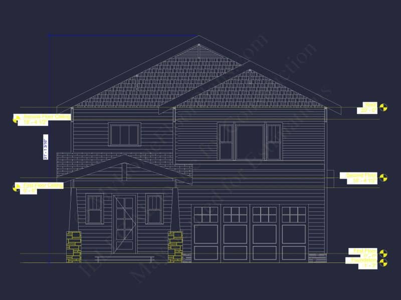 Modern Suburban house Plan with 2-Story CAD Blueprint Designs