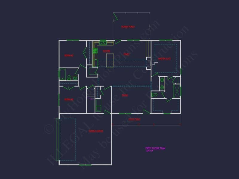 Modern Suburban house Plan with 3 Bedrooms and Open Floor Plan