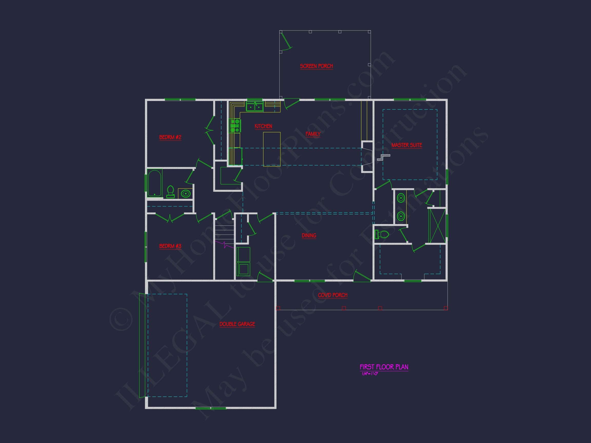Modern Suburban house Plan with 3 Bedrooms and Open Floor Plan