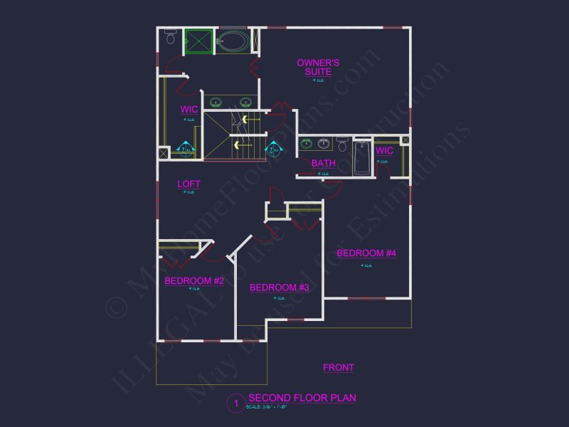 Modern Suburban house Plan with 4 Bedrooms and CAD Designs