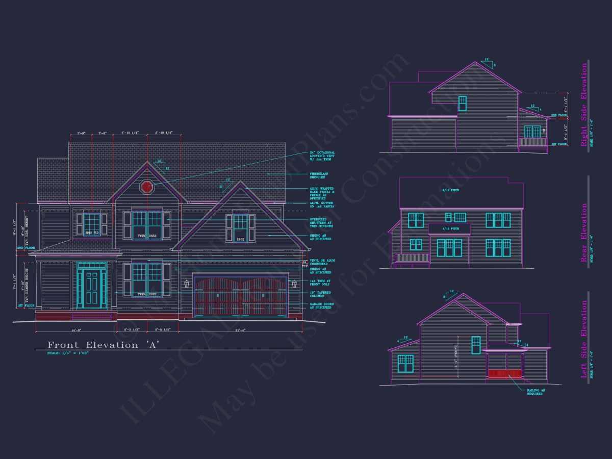 Modern Suburban house Plan: 4 Bedrooms, 2.5 Baths, CAD Designs