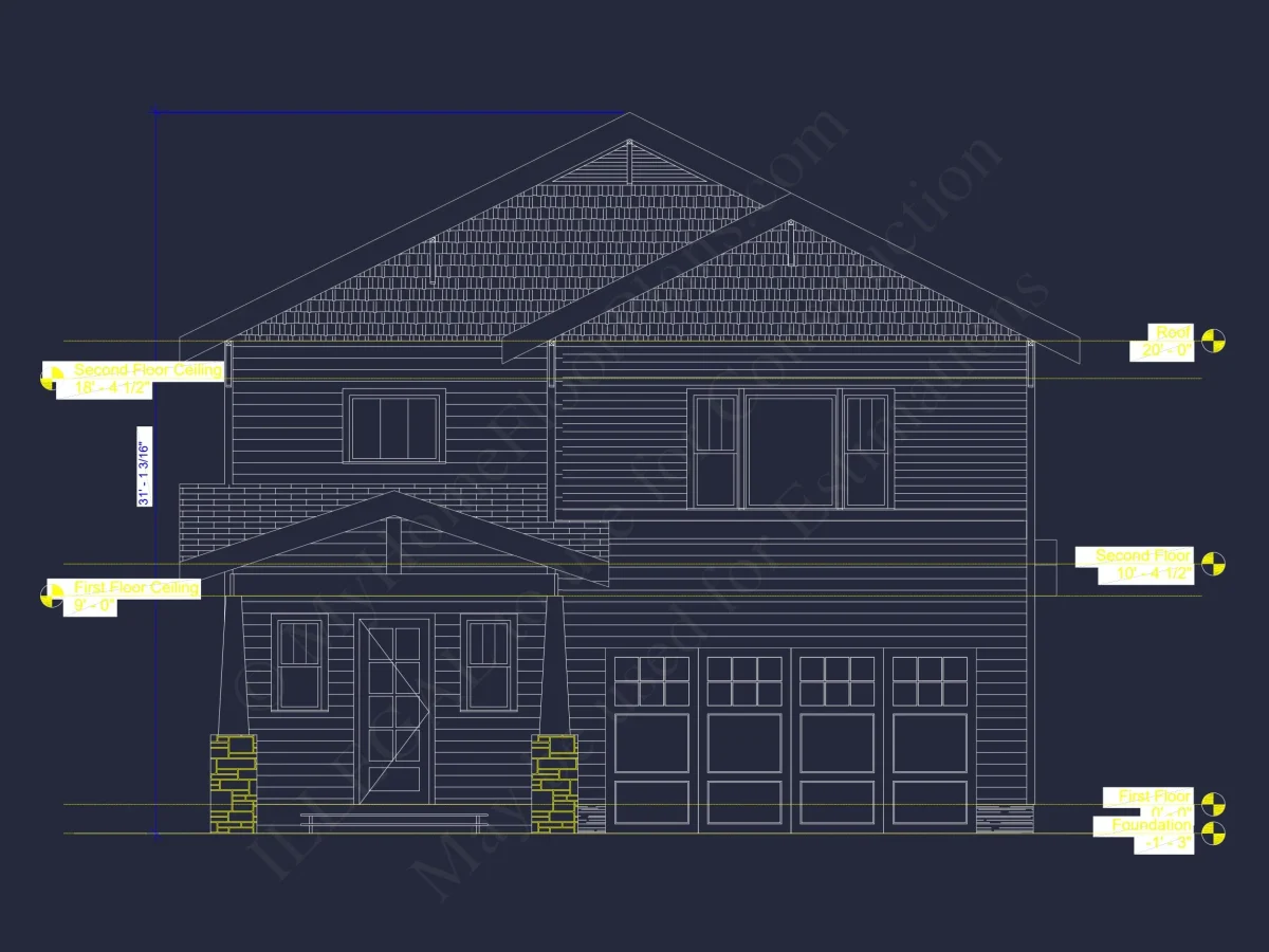 Modern Suburban house Plan with 2-Story CAD Blueprint Designs