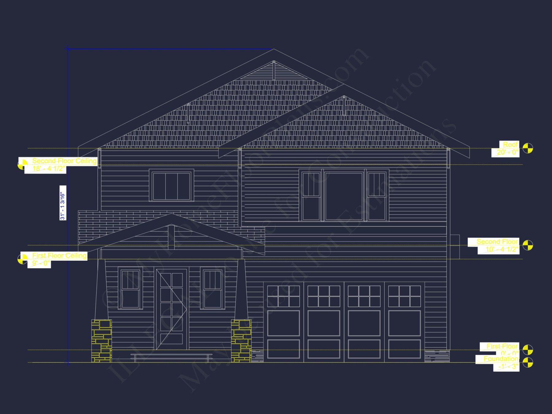 Modern Suburban house Plan with 2-Story CAD Blueprint Designs