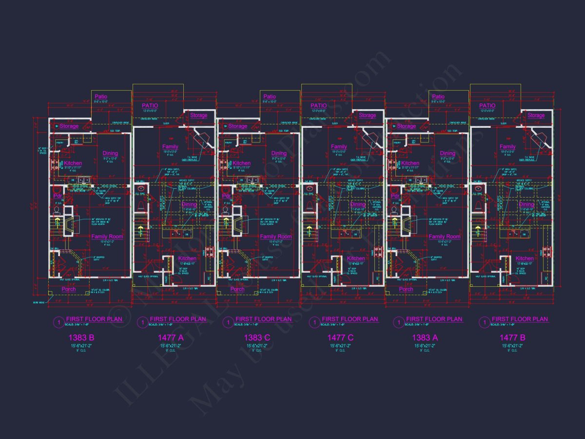 Modern Townhome Plan: Stunning 6-Unit Floor and Design Blueprint