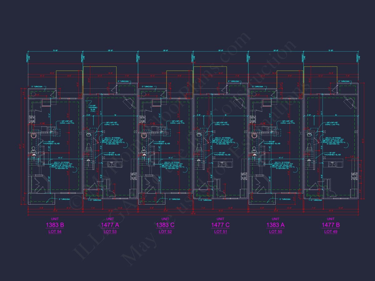 Modern Townhome Plan: Stunning 6-Unit Floor and Design Blueprint