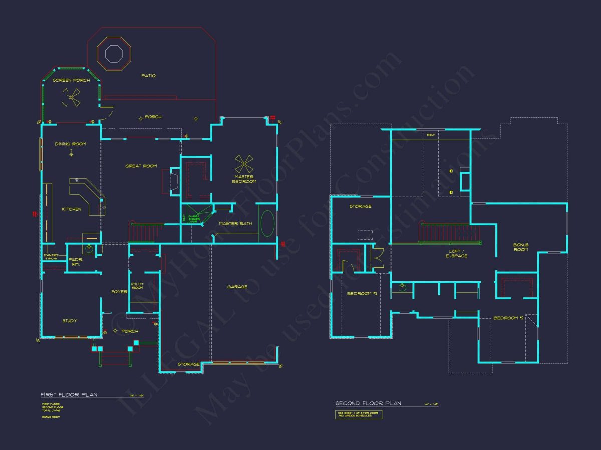 Spacious 2-Story house Floor Plan with 4 Bedrooms and CAD Design