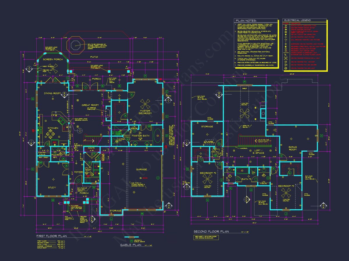 Spacious 2-Story house Floor Plan with 4 Bedrooms and CAD Design