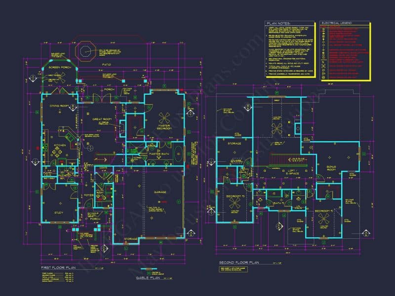 Spacious 2-Story house Floor Plan with 4 Bedrooms and CAD Design