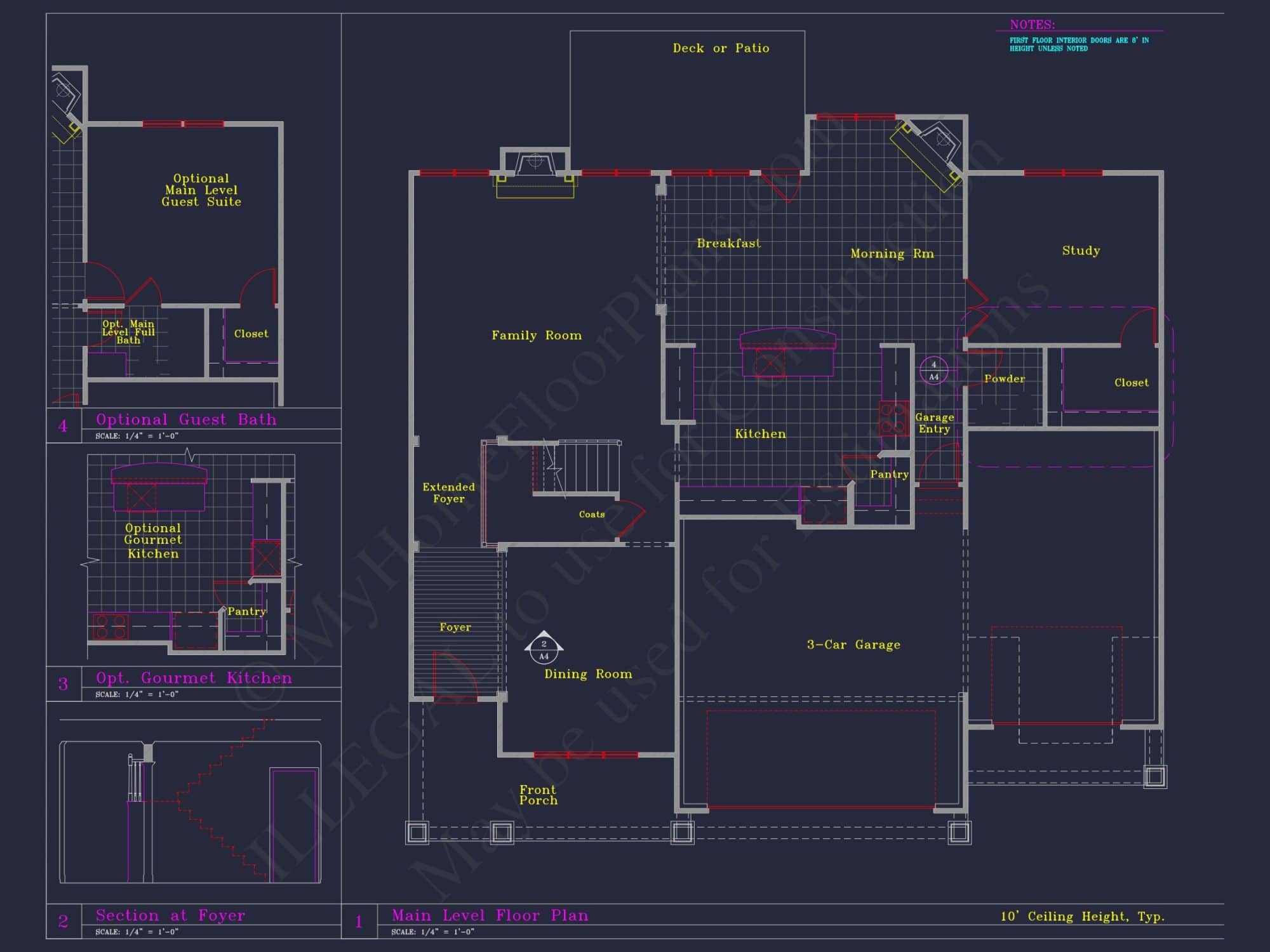 Spacious 3-Story house Plan with 4 Beds, 3-Car Garage & CAD Designs