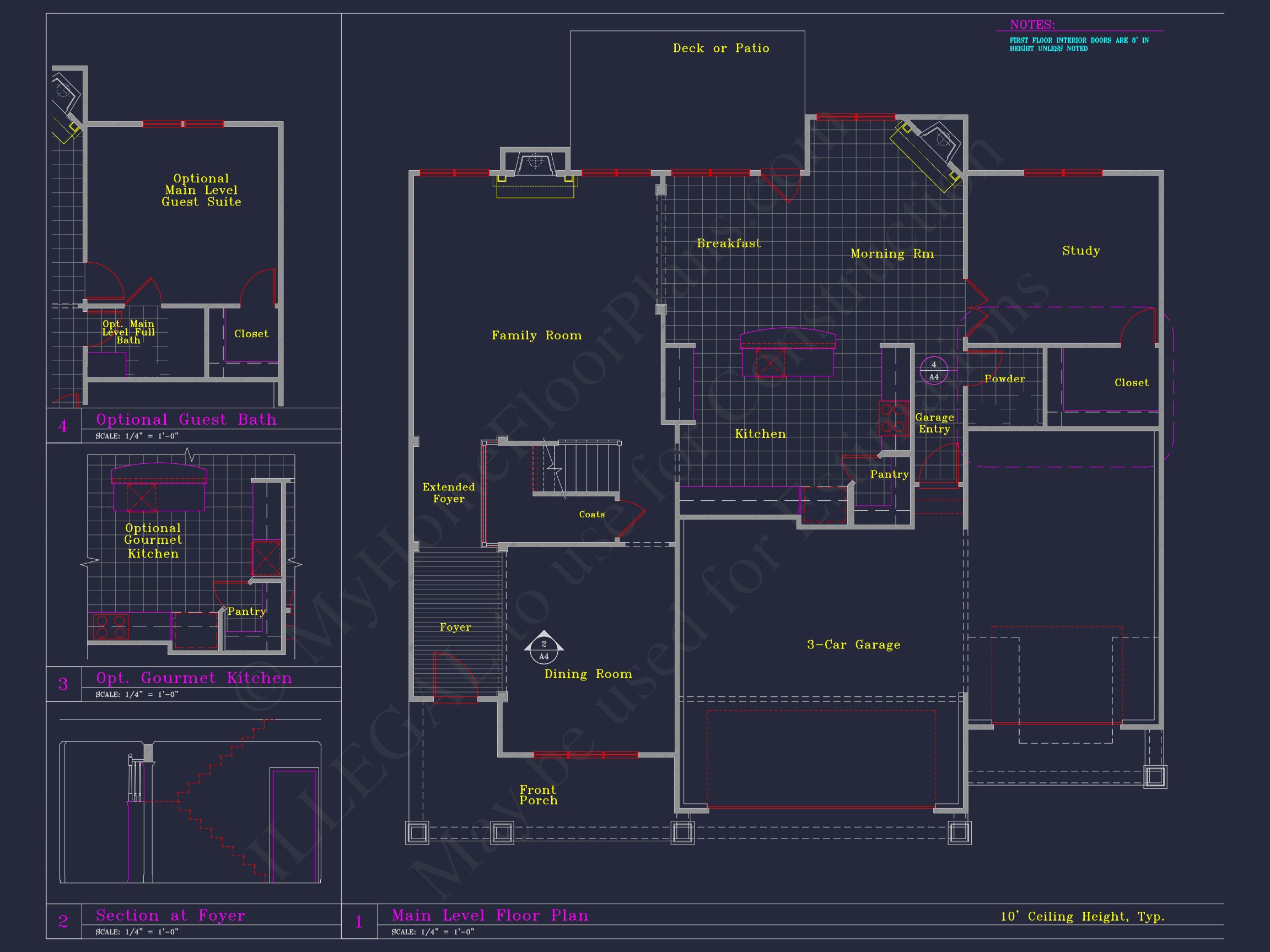 Spacious 3-Story house Plan with 4 Beds,3-Car Garage & CAD Designs