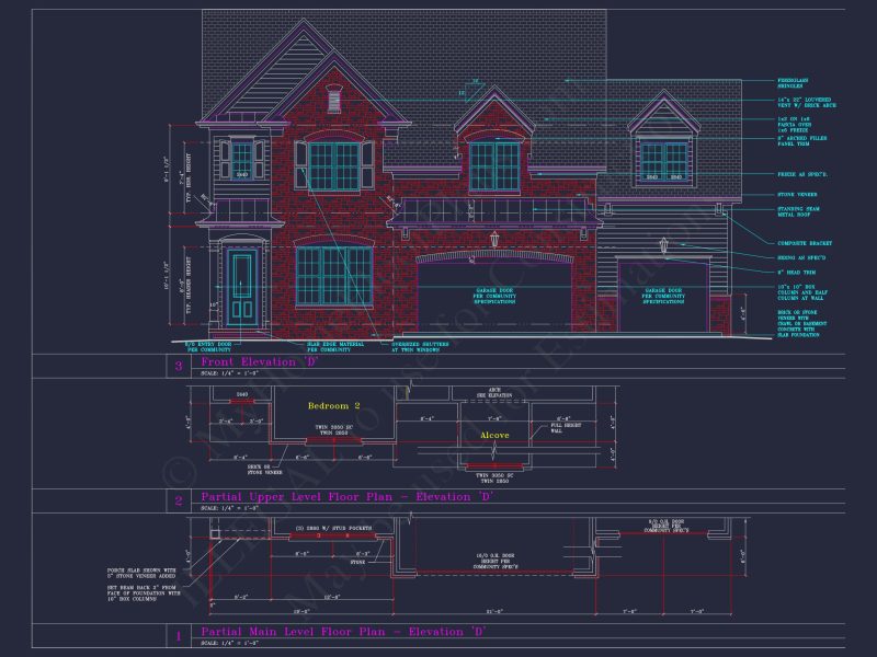 Spacious 3-Story house Plan with 4 Beds, 3-Car Garage & CAD Designs