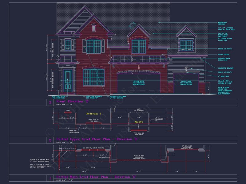 Spacious 3-Story house Plan with 4 Beds, 3-Car Garage & CAD Designs