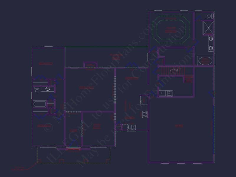 Spacious Ranch house Plan: 2008 Sq. Ft. Heated with Open Design