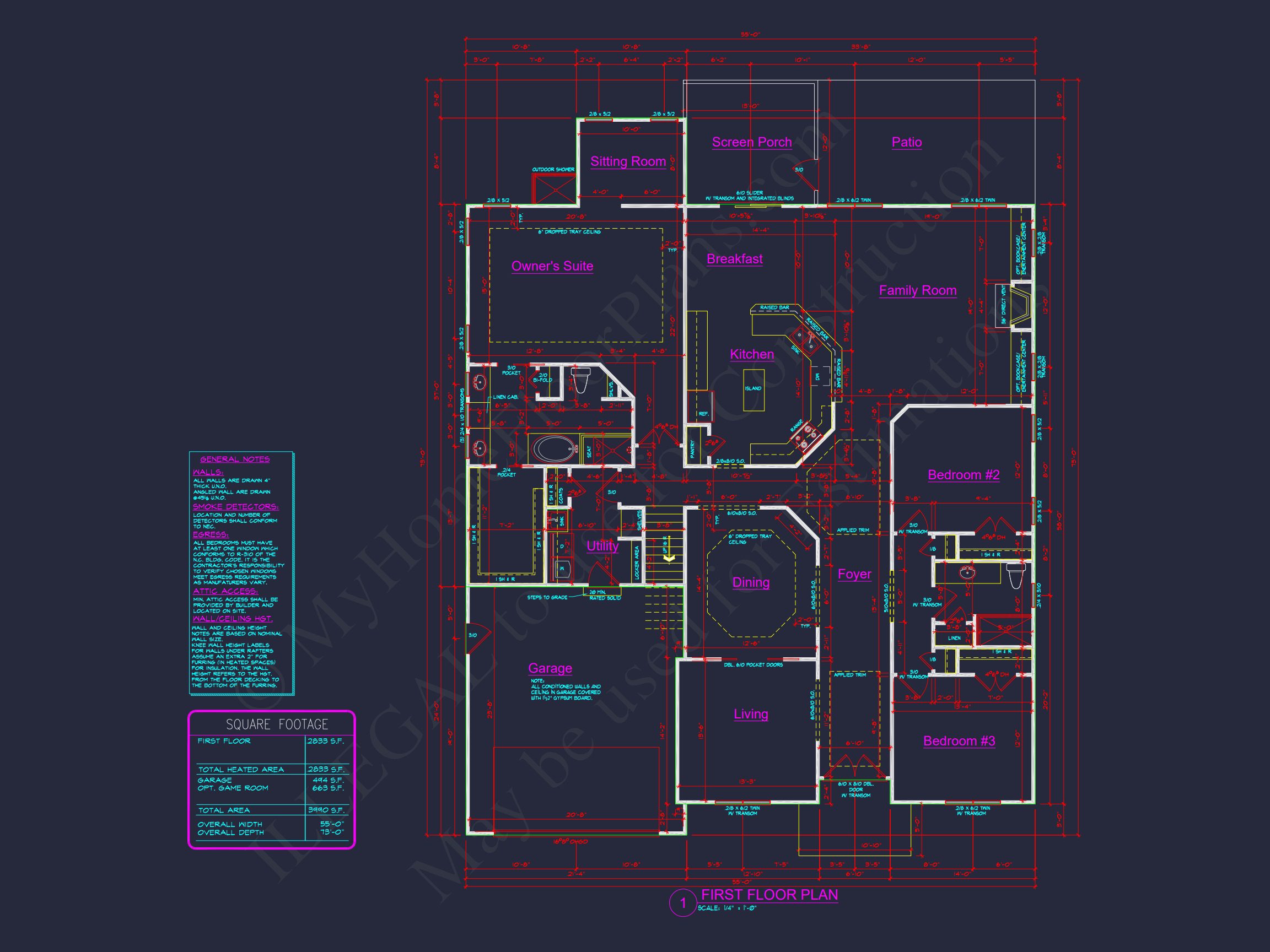 Stunning CAD house Floor Plan with 1.5 Stories and 3 Bedrooms