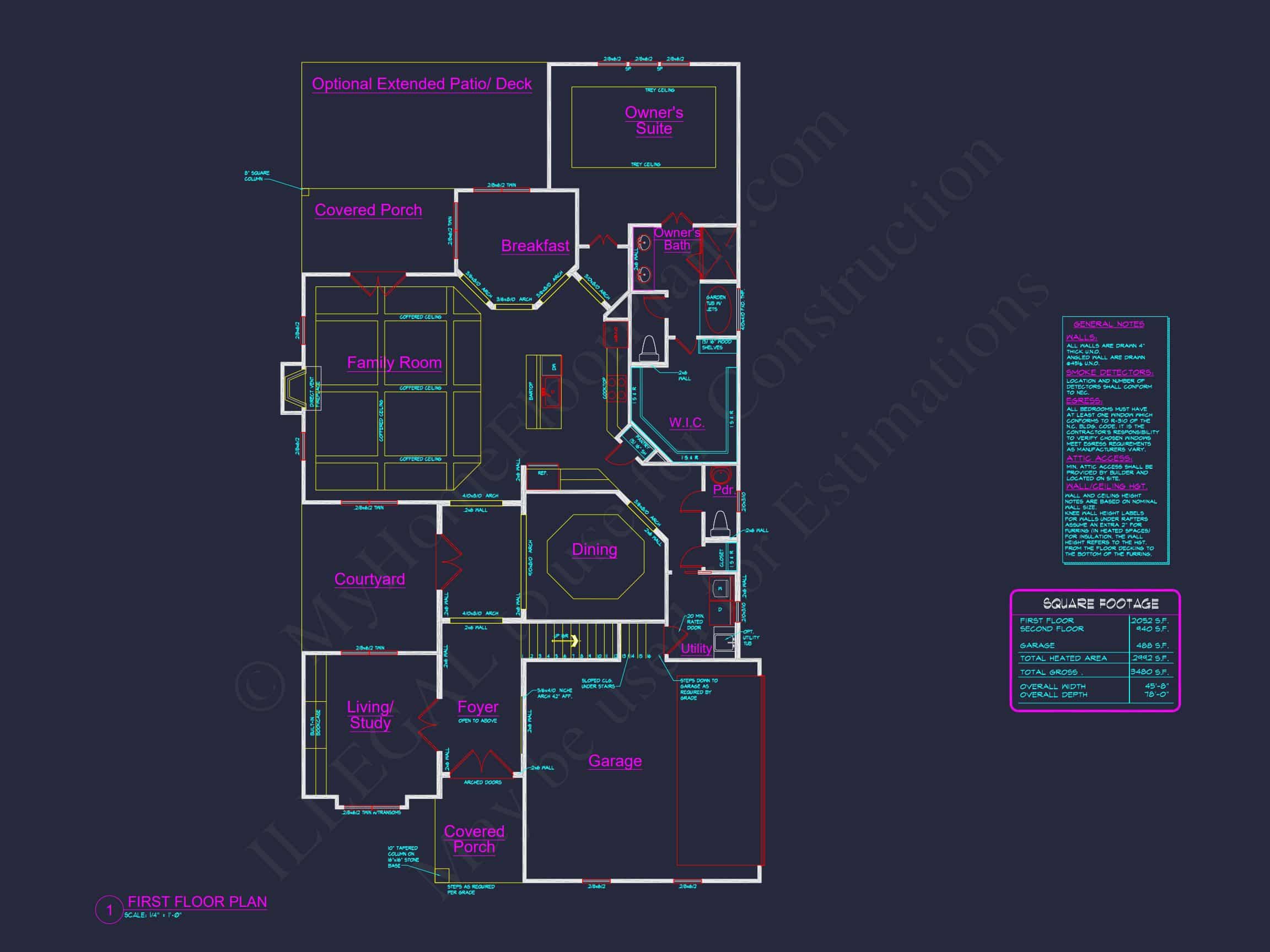 Stylish 2-Story house Plan with 3 Beds,2 Baths & CAD Design