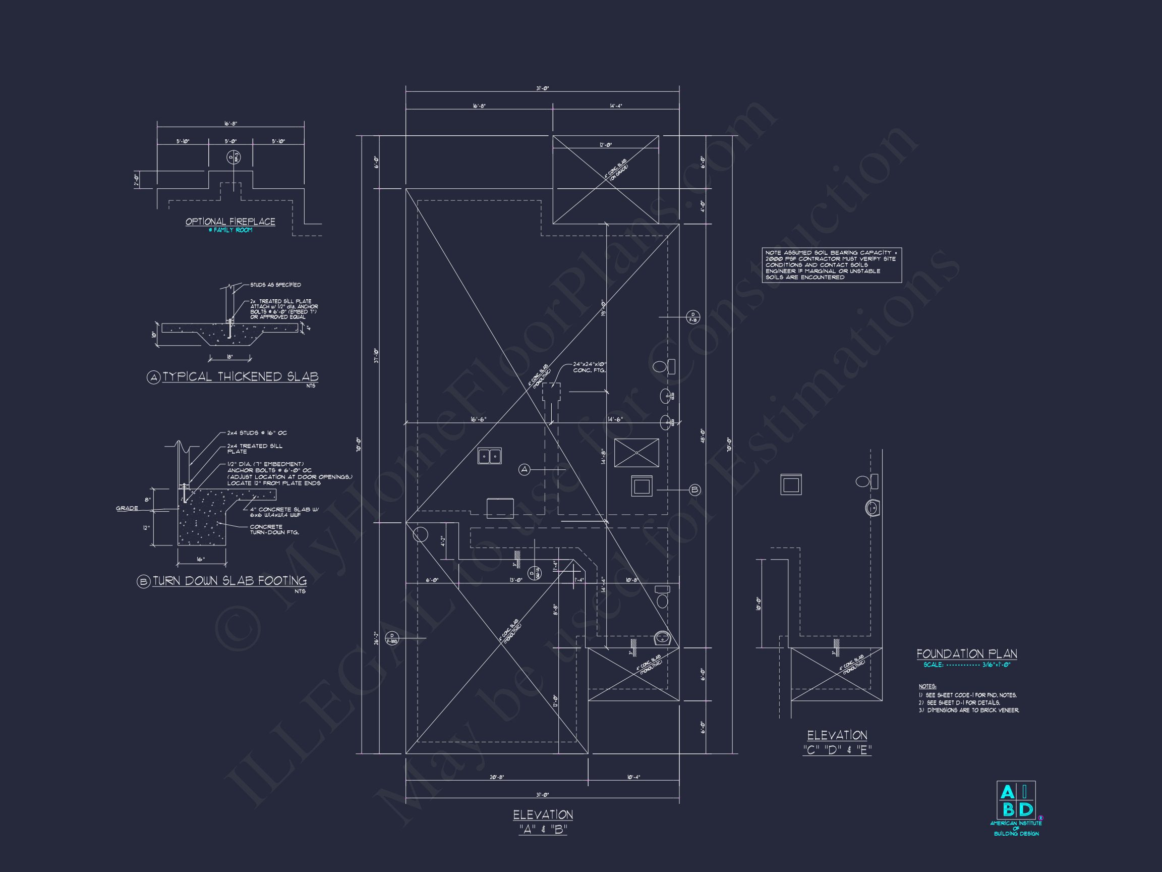 Stylish house Plan: 3-Bedroom CAD Floor Designs & Blueprint