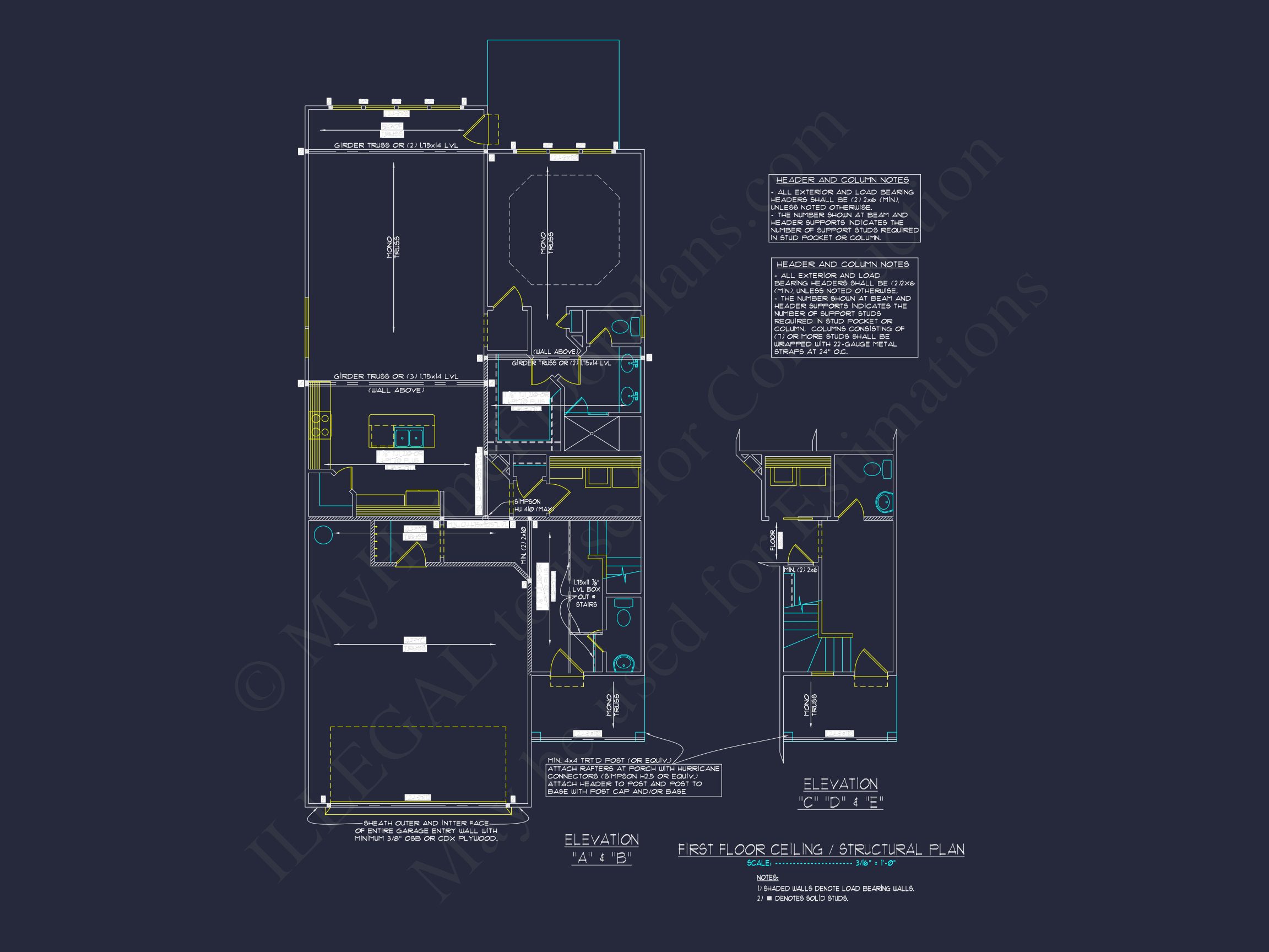 Stylish house Plan: 3-Bedroom CAD Floor Designs & Blueprint