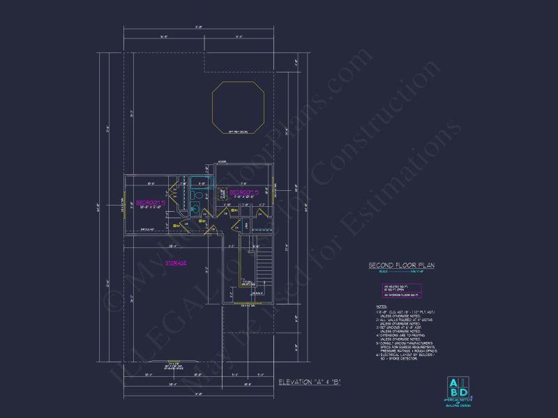 Stylish house Plan: 3-Bedroom CAD Floor Designs & Blueprint