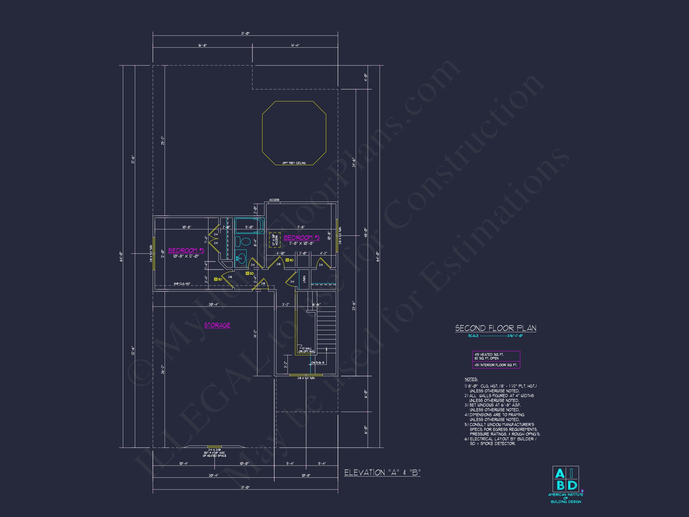 Stylish house Plan: 3-Bedroom CAD Floor Designs & Blueprint