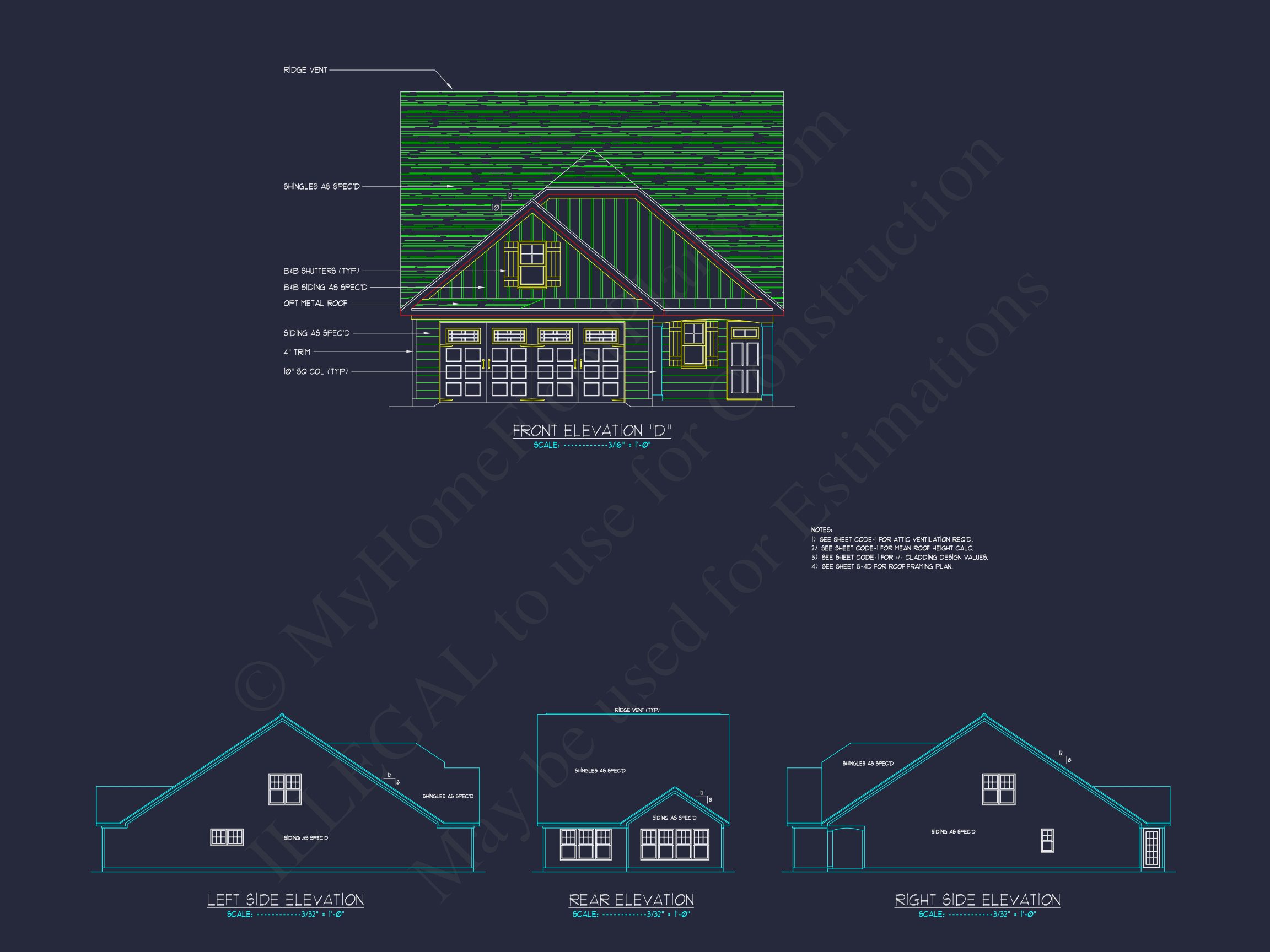 Stylish house Plan: 3-Bedroom CAD Floor Designs & Blueprint