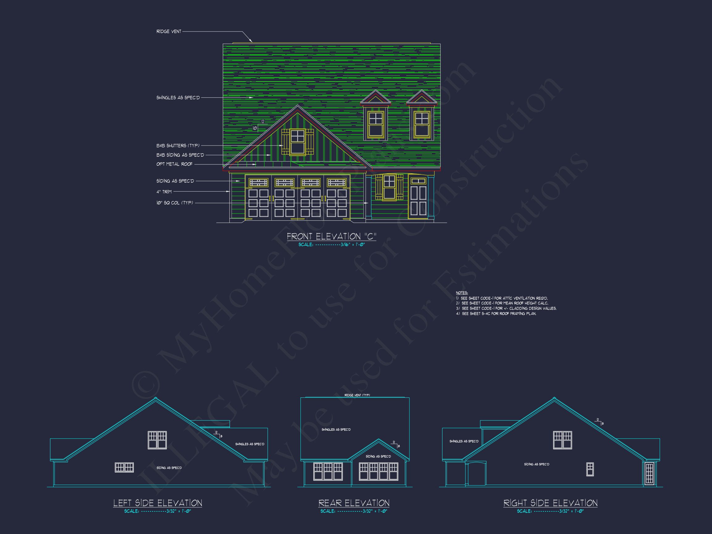 Stylish house Plan: 3-Bedroom CAD Floor Designs & Blueprint