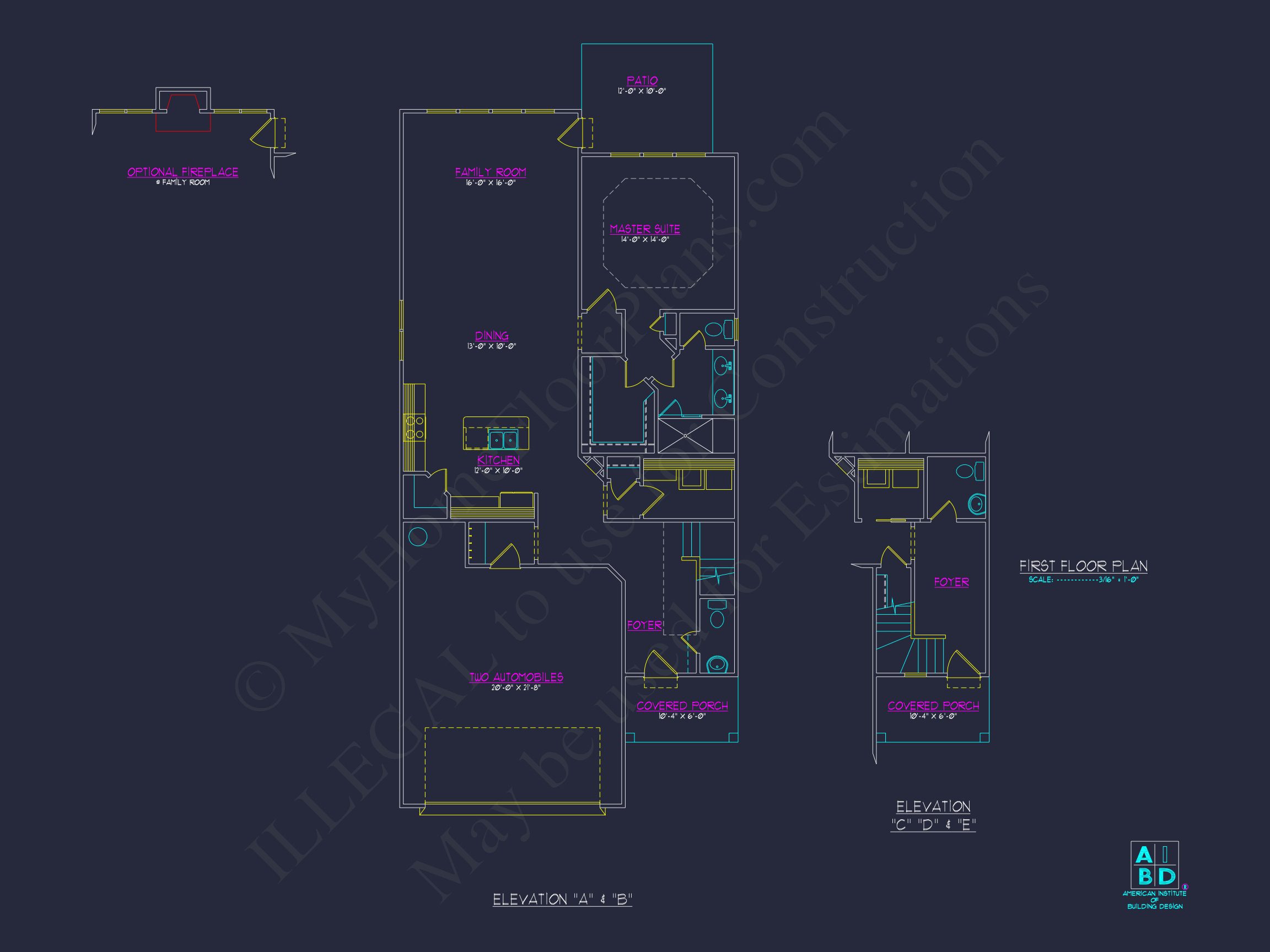 Stylish house Plan: 3-Bedroom CAD Floor Designs & Blueprint