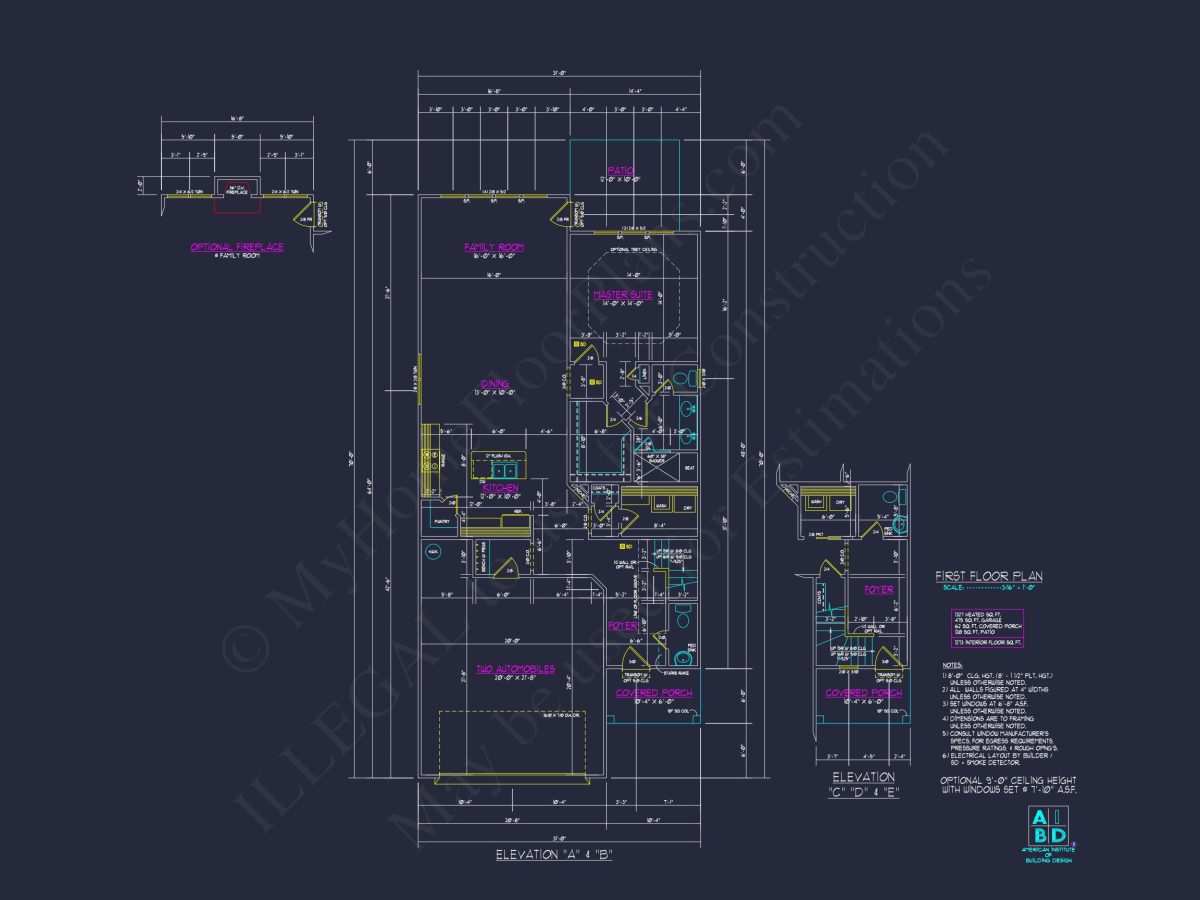 Stylish house Plan: 3-Bedroom CAD Floor Designs & Blueprint