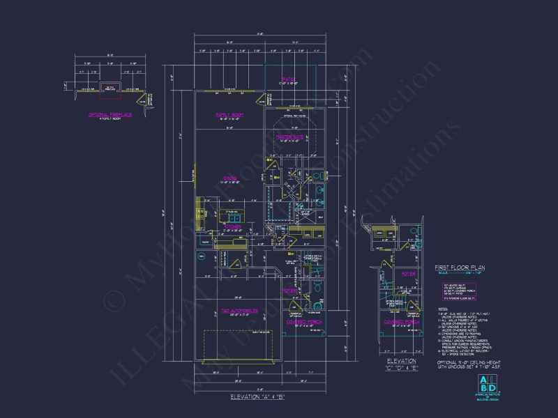 Stylish house Plan: 3-Bedroom CAD Floor Designs & Blueprint