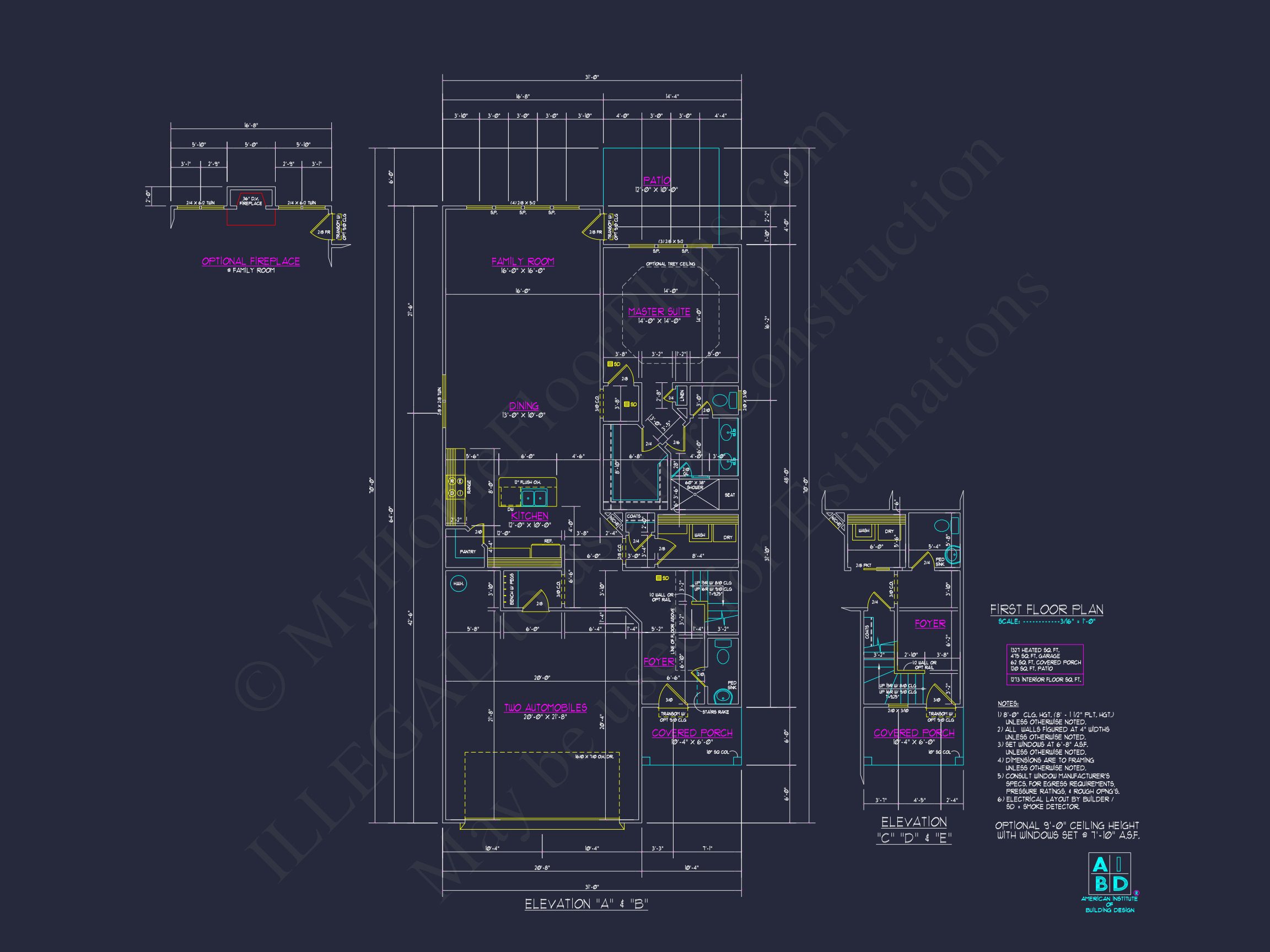 Stylish house Plan: 3-Bedroom CAD Floor Designs & Blueprint
