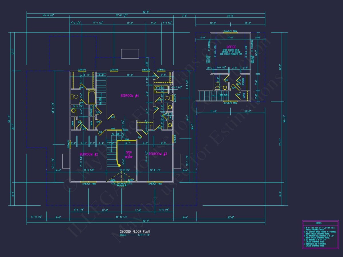 Traditional 2-Story house Plan with 4 Bedrooms and Basement (82'-5"x59'-11")
