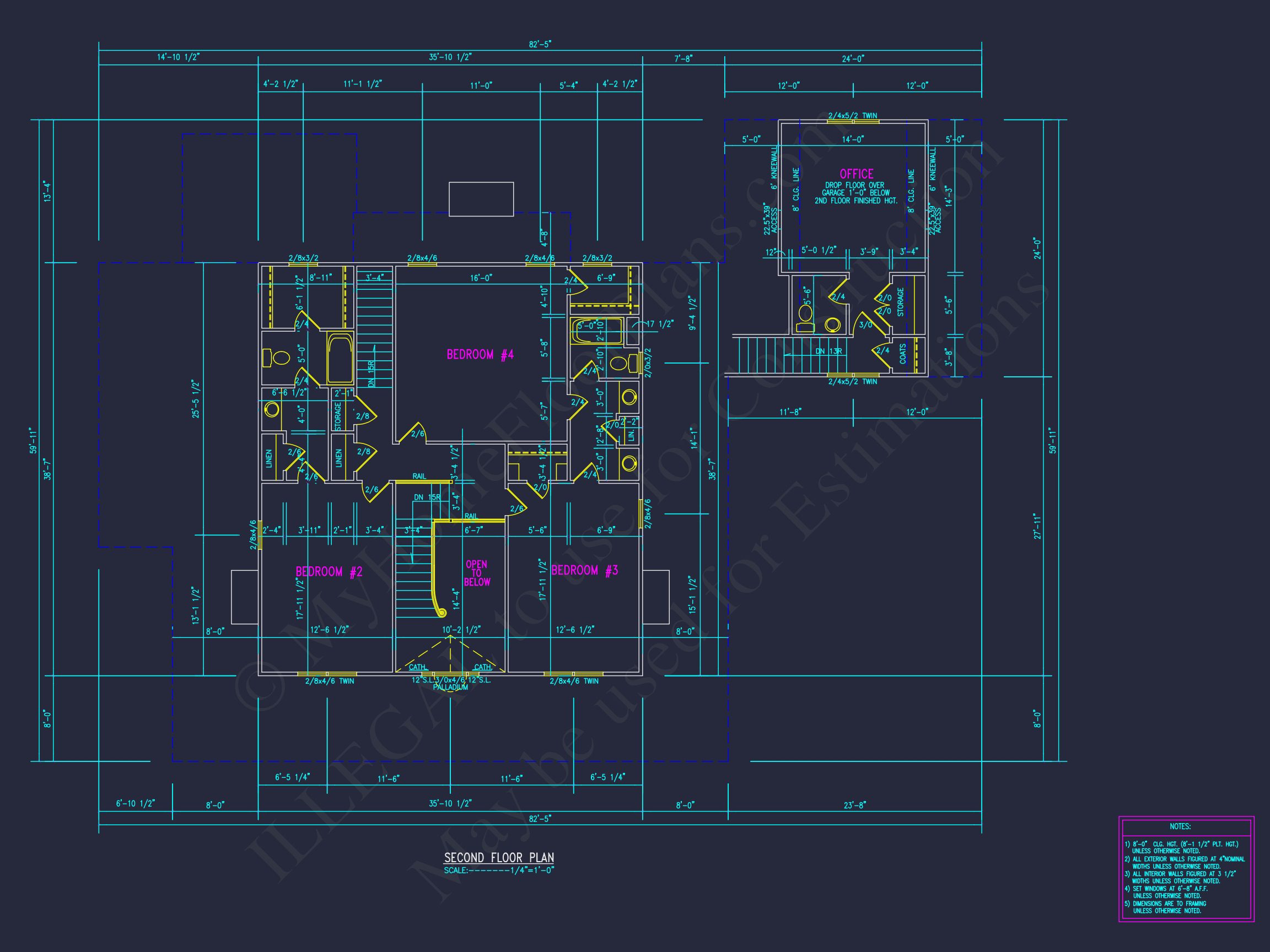 Traditional 2-Story house Plan with 4 Bedrooms and Basement (82'-5"x59'-11")