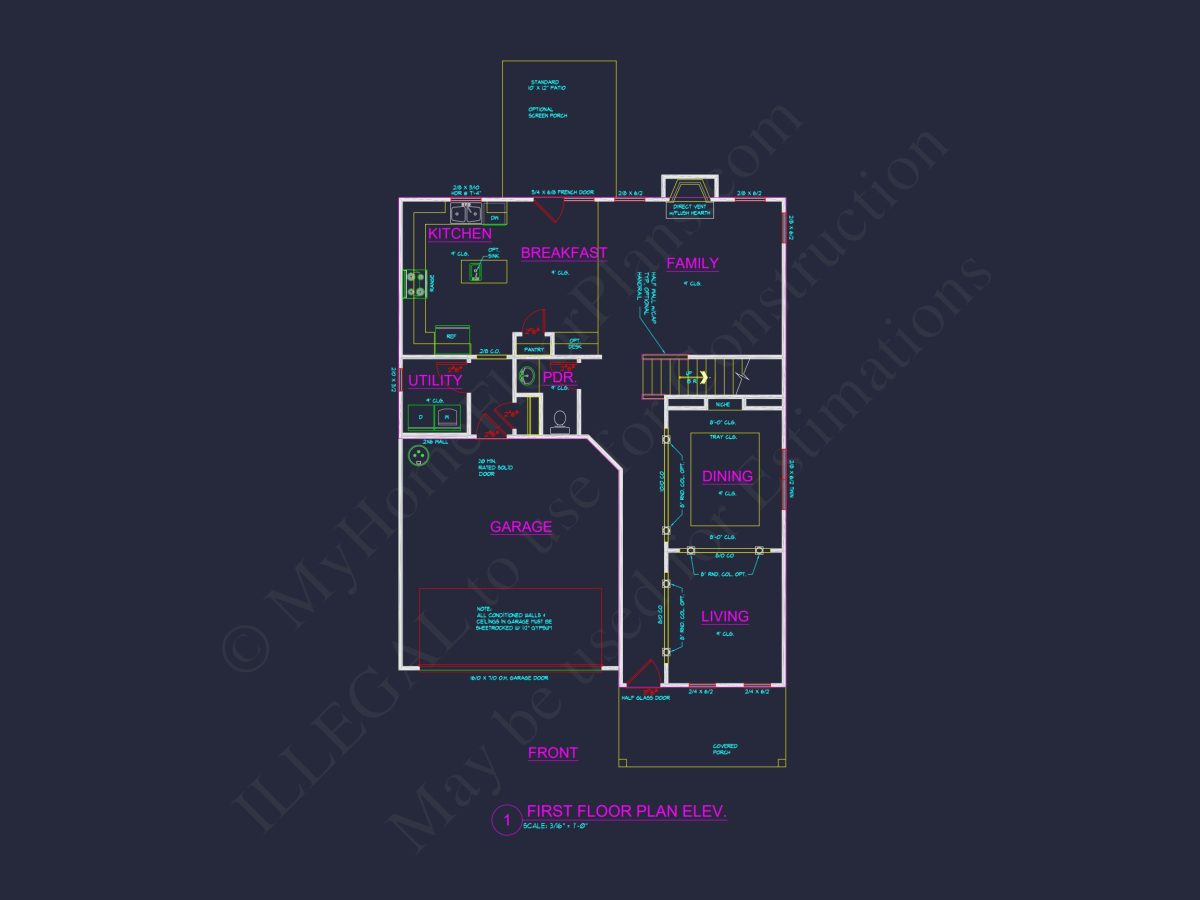 Traditional 2-Story house Plan with Open Floor Plan & Fireplace (2912 Sq Ft)